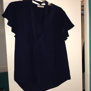 Navy blue tie front blouse